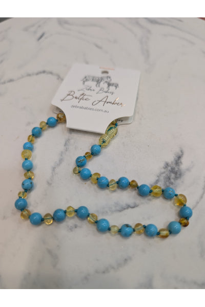 ZB AMBER BABY NECKLACE LEMON TURQ 32CM