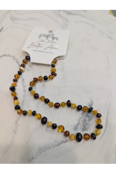 ZB AMBER BABY NECKLACE MULTI DARK 32CM