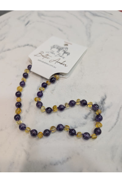 ZB AMBER BABY NECKLACE LEM + AMETH 32CM