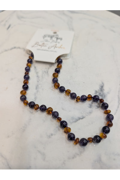 ZB AMBER BABY NECKLACE COGNAC + AMETH 32