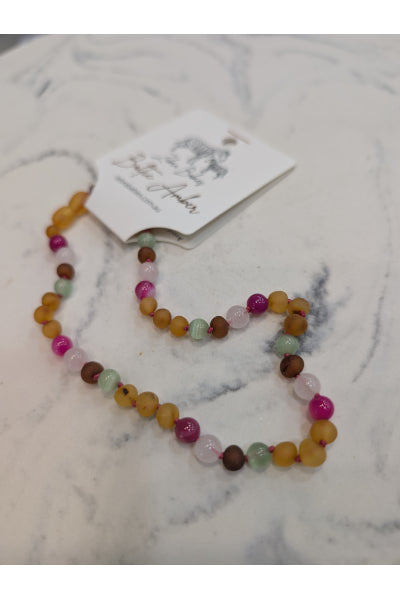 ZB AMBER BABY NECKLACE COGNAC MIXED 32CM