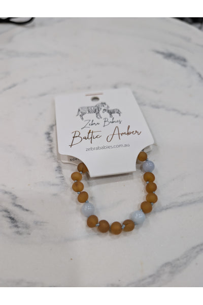 ZB AMBER BABY BRACELET COGNAC + AQU 14CM